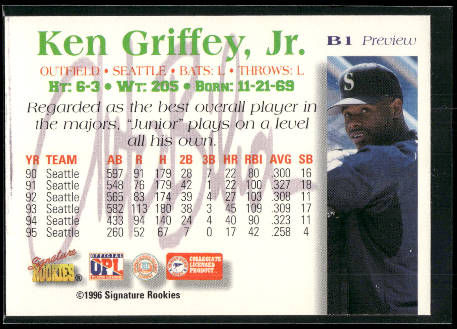 1996 Signature Rookies Auto-Bilia #B1 Ken Griffey Jr.