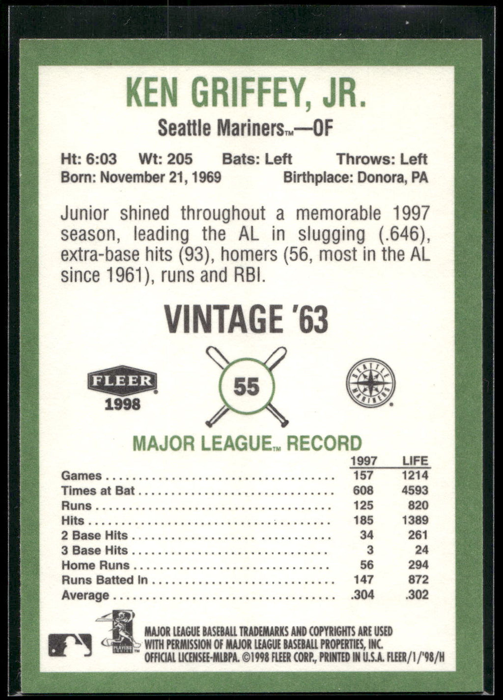 1998 Fleer Tradition #55 Ken Griffey, Jr. Vintage