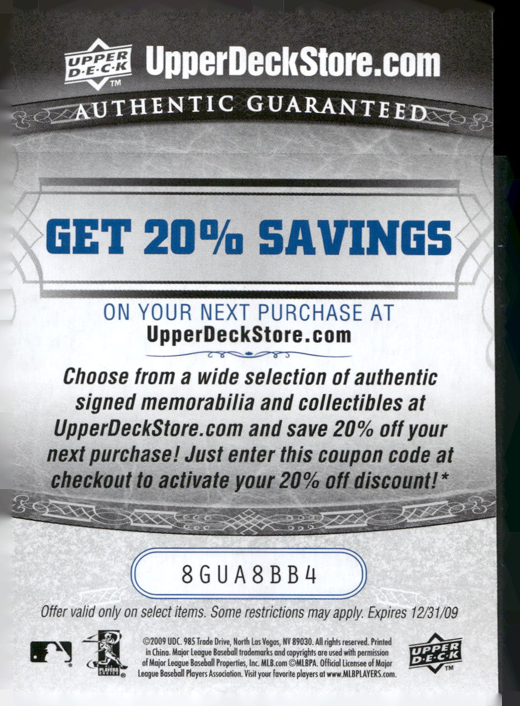2009 Upper Deck #NNO Ken Griffey Jr. Signed White Sox 16x20 Savings Codes
