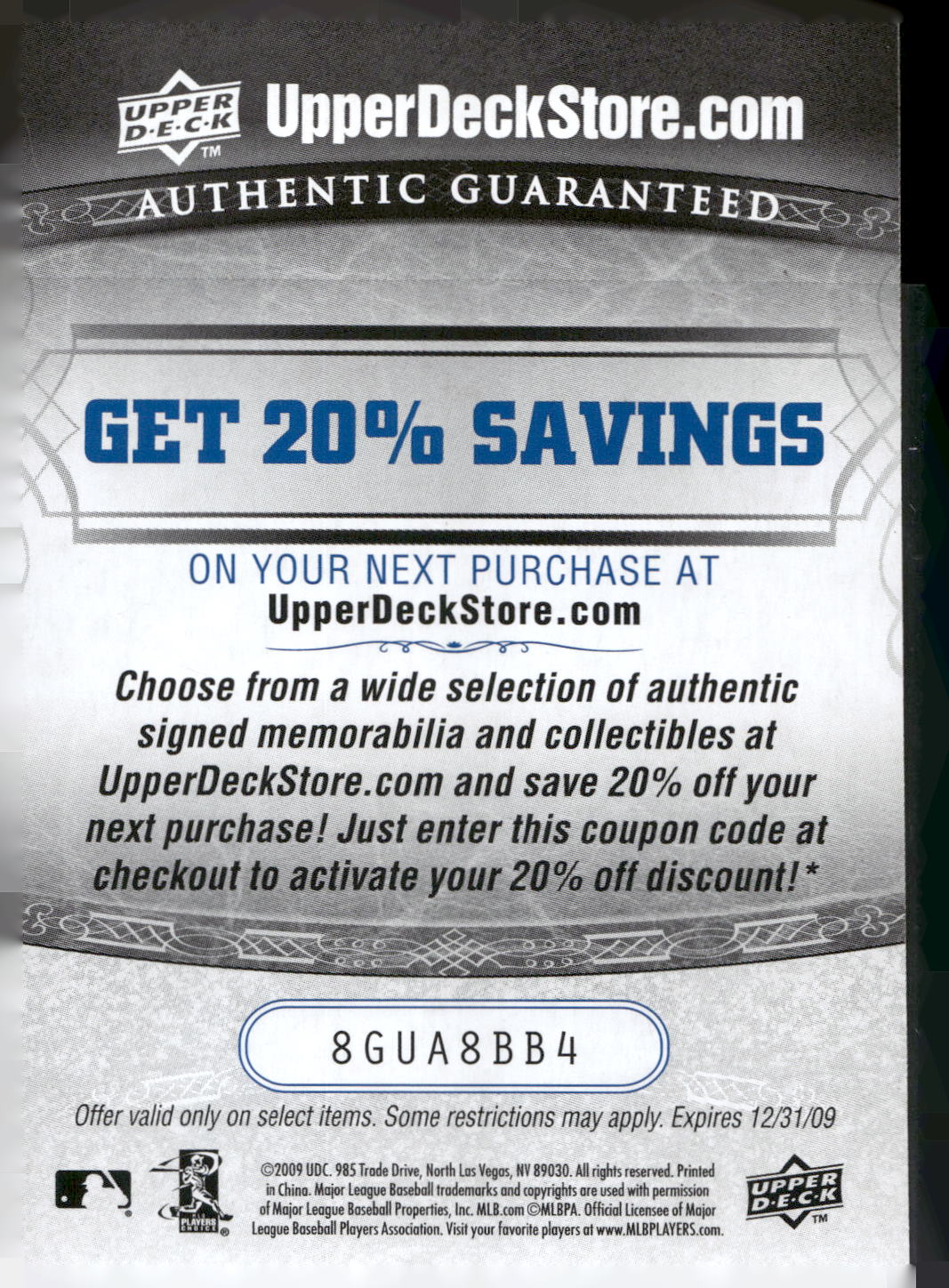 2009 Upper Deck #NNO Ken Griffey Jr. Signed White Sox 16x20 Savings Codes