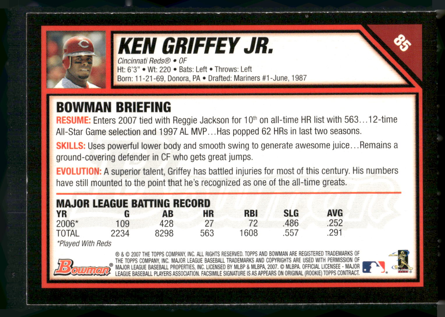 2007 Bowman #85 Ken Griffey Jr.
