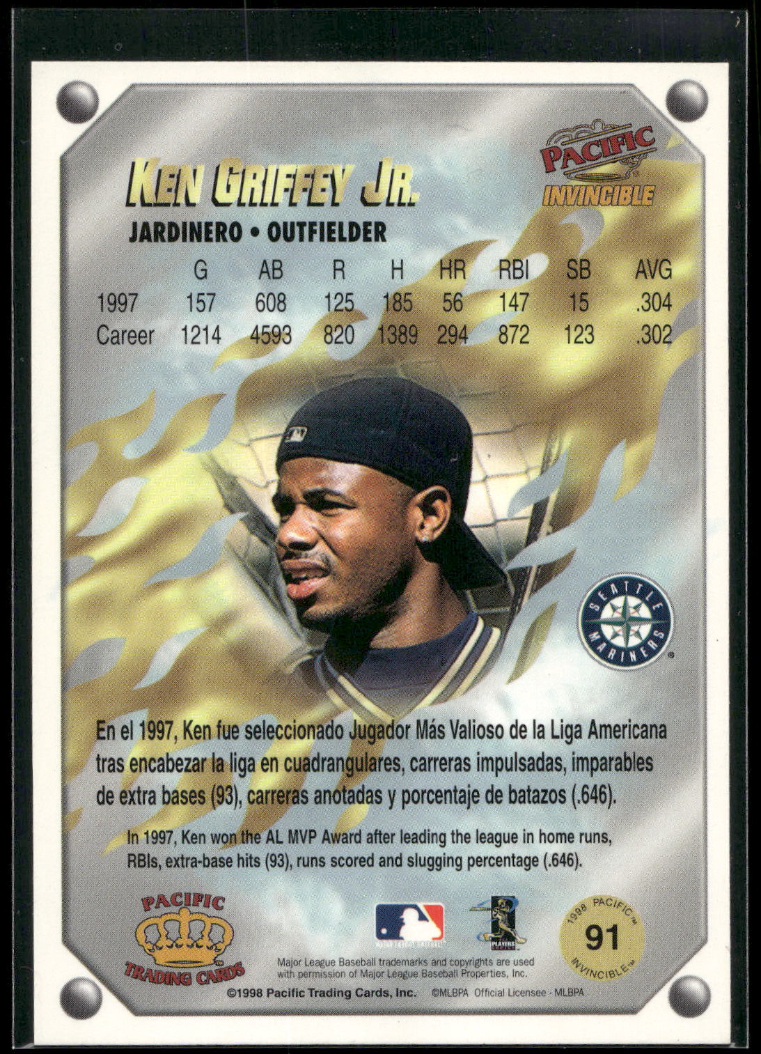 1998 Pacific Invincible #91 Ken Griffey Jr. Gems of the Diamond