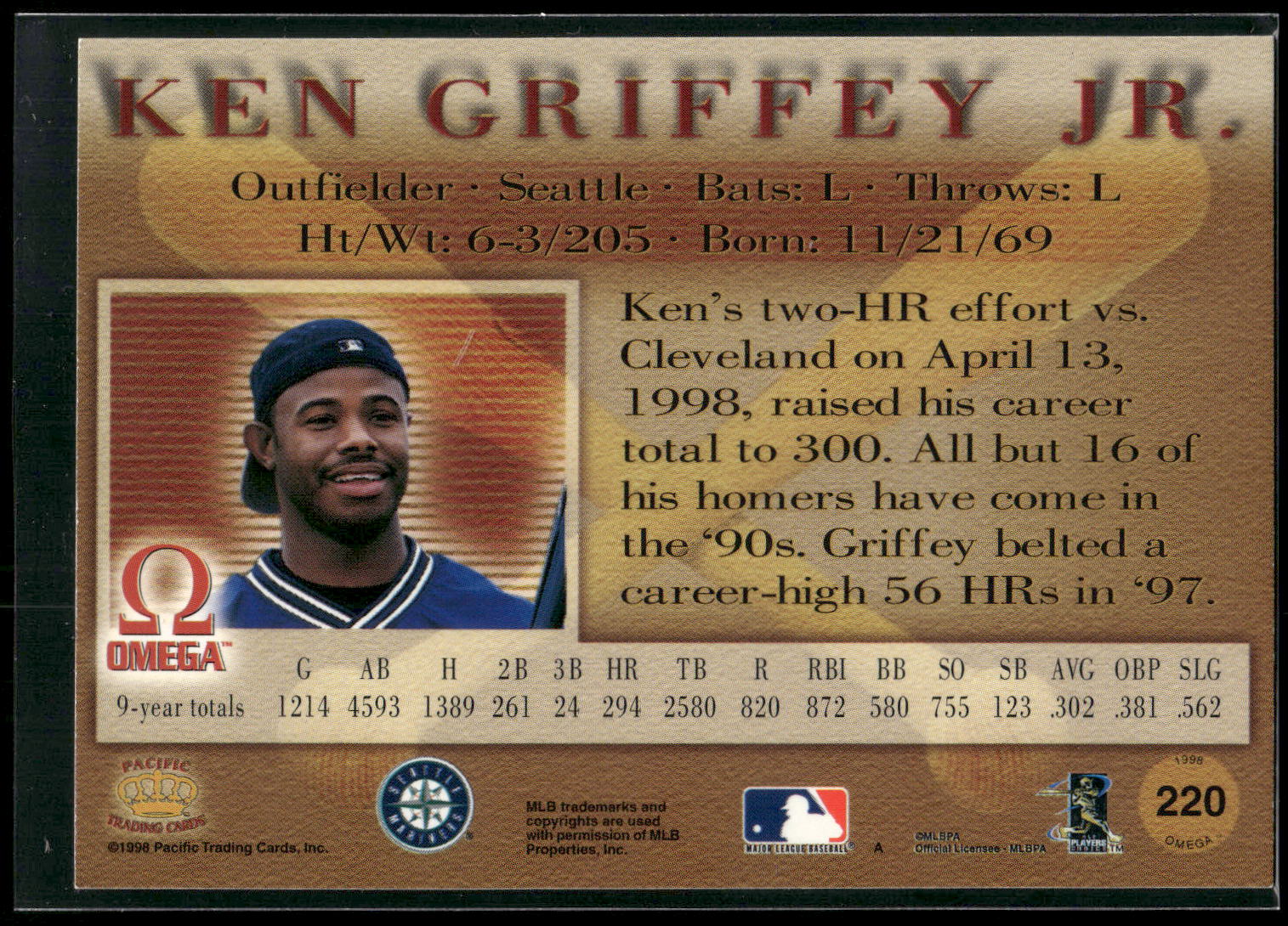 1998 Pacific Omega #220 Ken Griffey Jr.