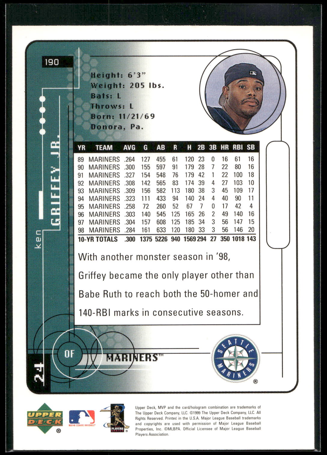 1999 Upper Deck MVP #190 Ken Griffey Jr.