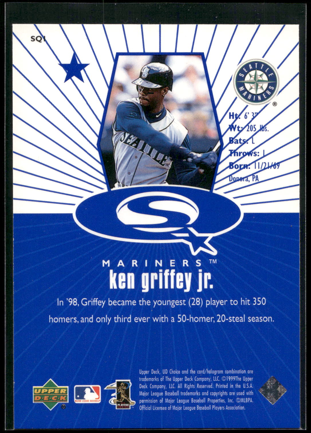 1999 UD Choice #SQ1 Ken Griffey Jr. StarQuest Blue