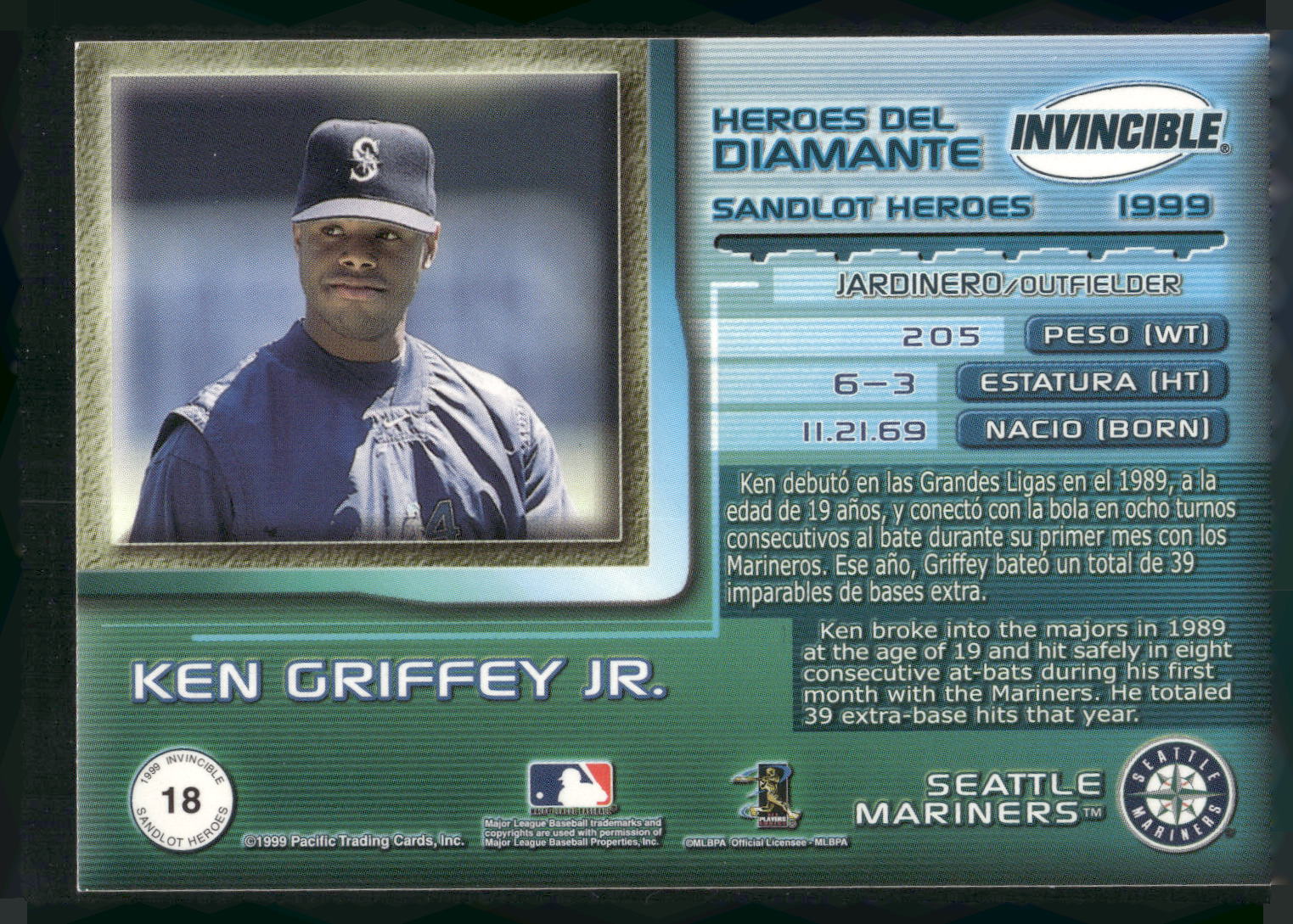 1999 Pacific Invincible #18b Ken Griffey Jr. Sandlot Heroes