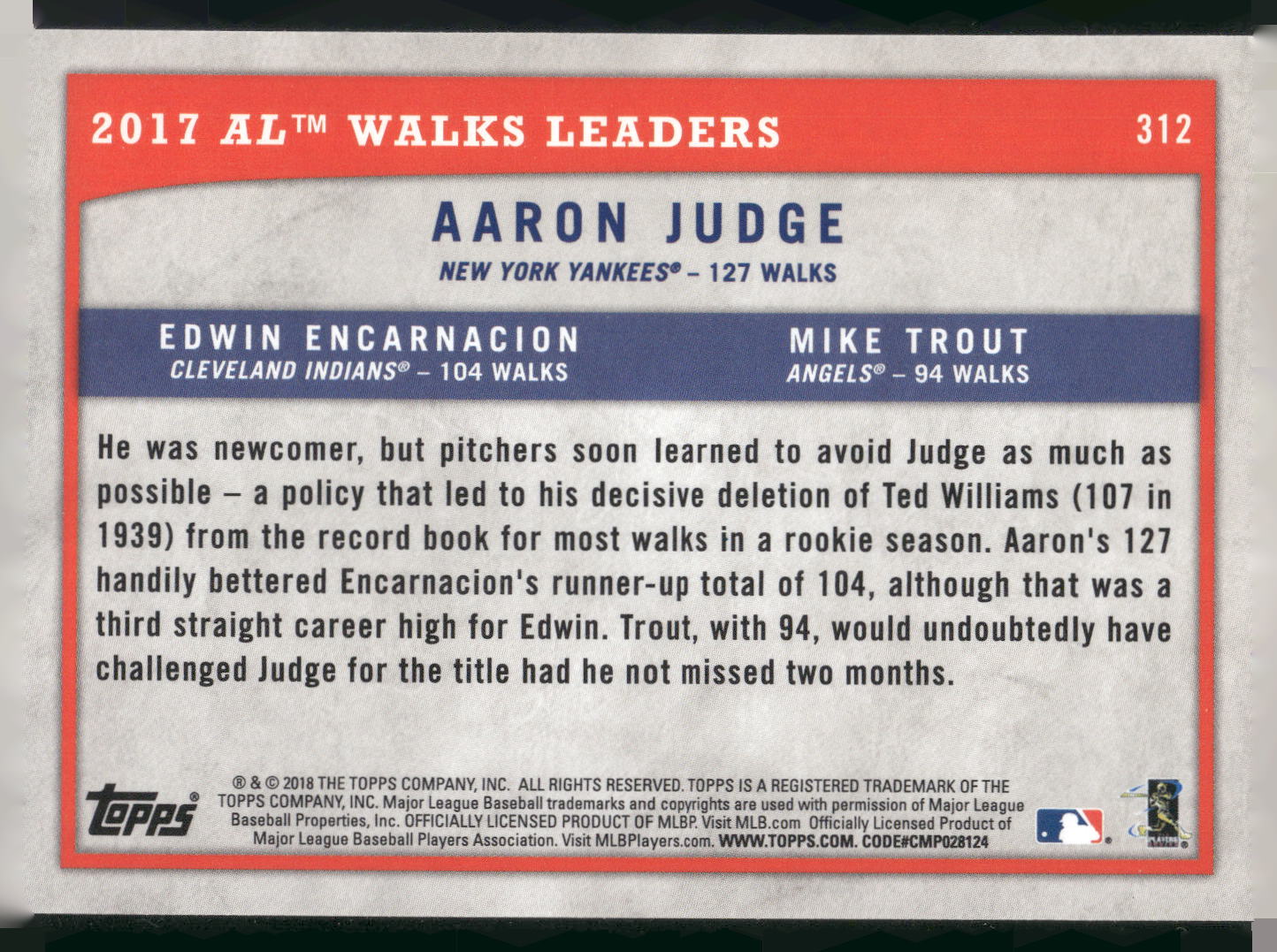 2018 Topps Big League #312 (Aaron Judge / Edwin Encarnacion / Mike Trout)