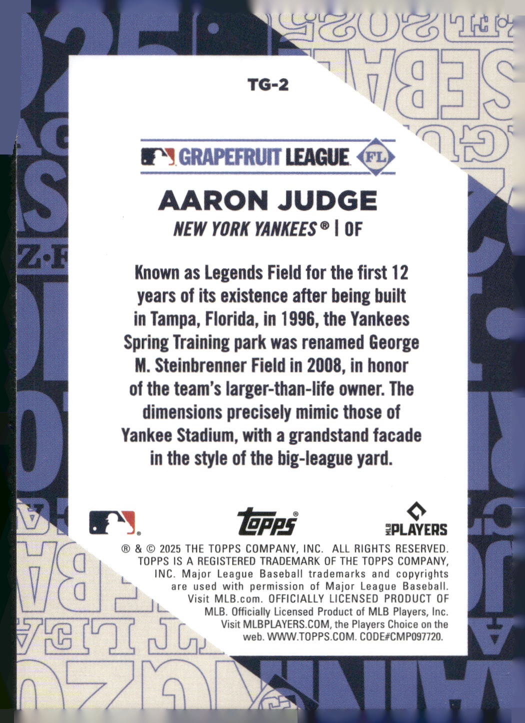 2025 Topps #TG-2 Aaron Judge Training Grounds