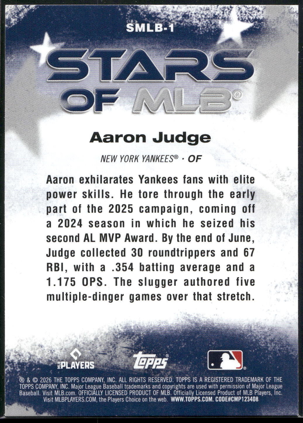2026 Topps #SMLB-1 Aaron Judge Stars of MLB