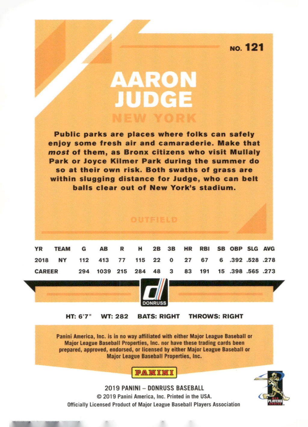 2019 Donruss #121a Aaron Judge