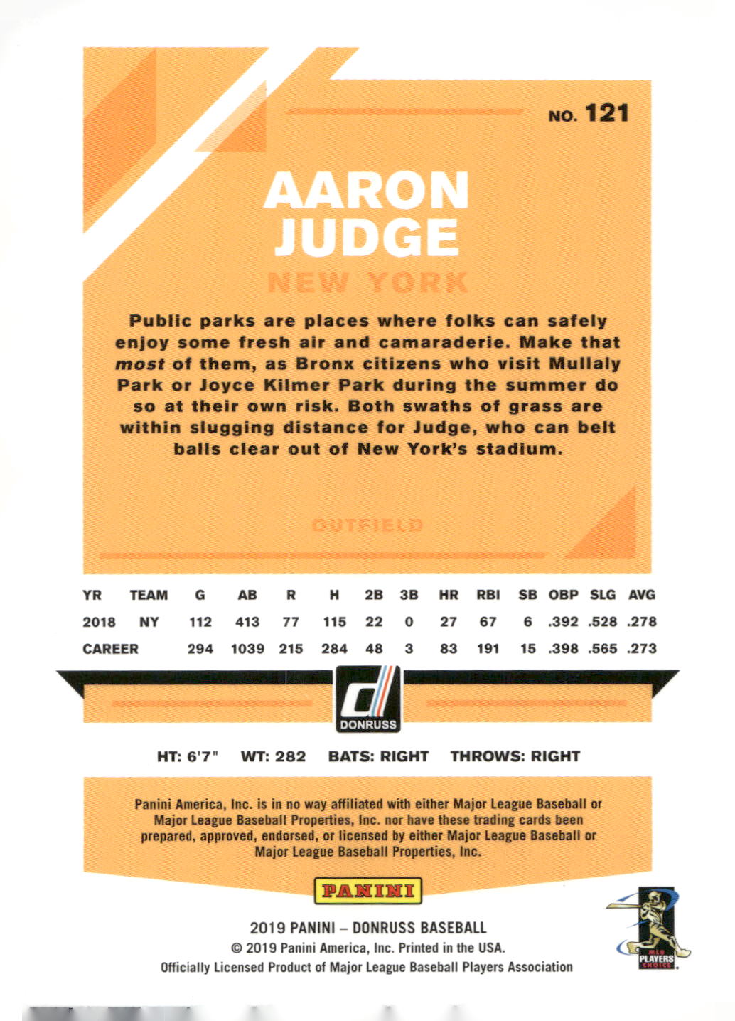 2019 Donruss #121a Aaron Judge
