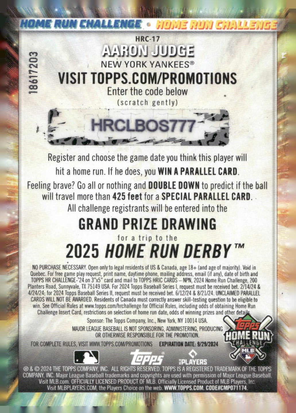 2024 Topps #HRC-17 Aaron Judge Home Run Challenge