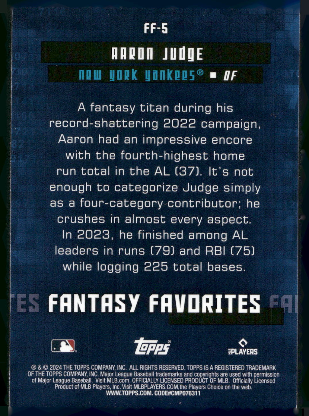 2024 Topps #FF-5 Aaron Judge Fantasy Favorites