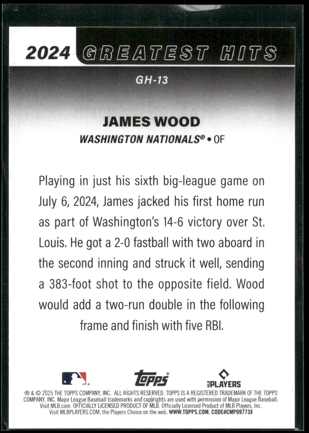 2025 Topps #GH-13 James Wood 2024 Greatest Hits