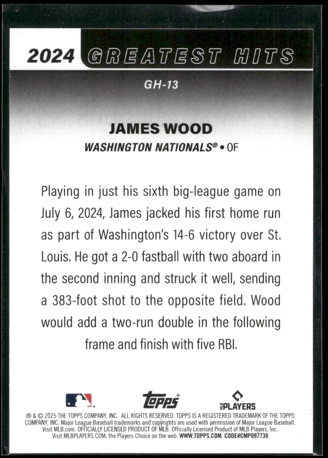 2025 Topps #GH-13 James Wood 2024 Greatest Hits