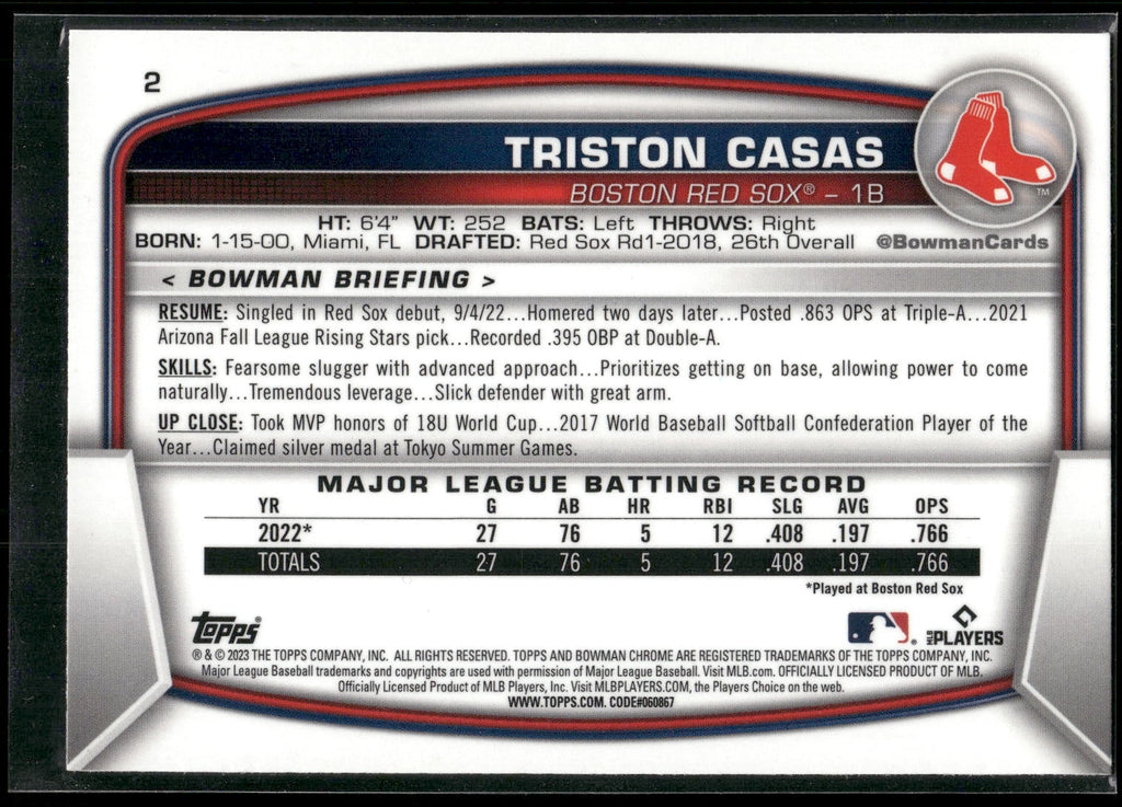 2023 Bowman #2 Triston Casas Mojo Refractors