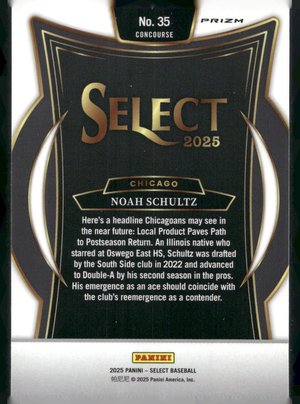 2025 Panini Select #35 Noah Schultz Silver Prizms