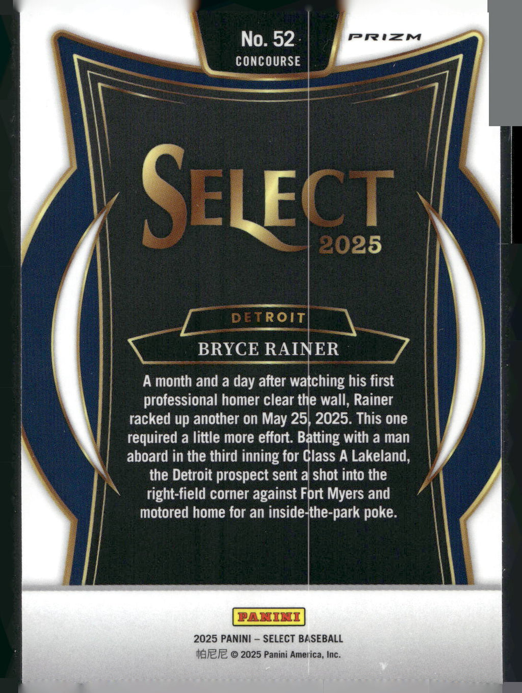 2025 Panini Select #52 Bryce Rainer Ice Prizms