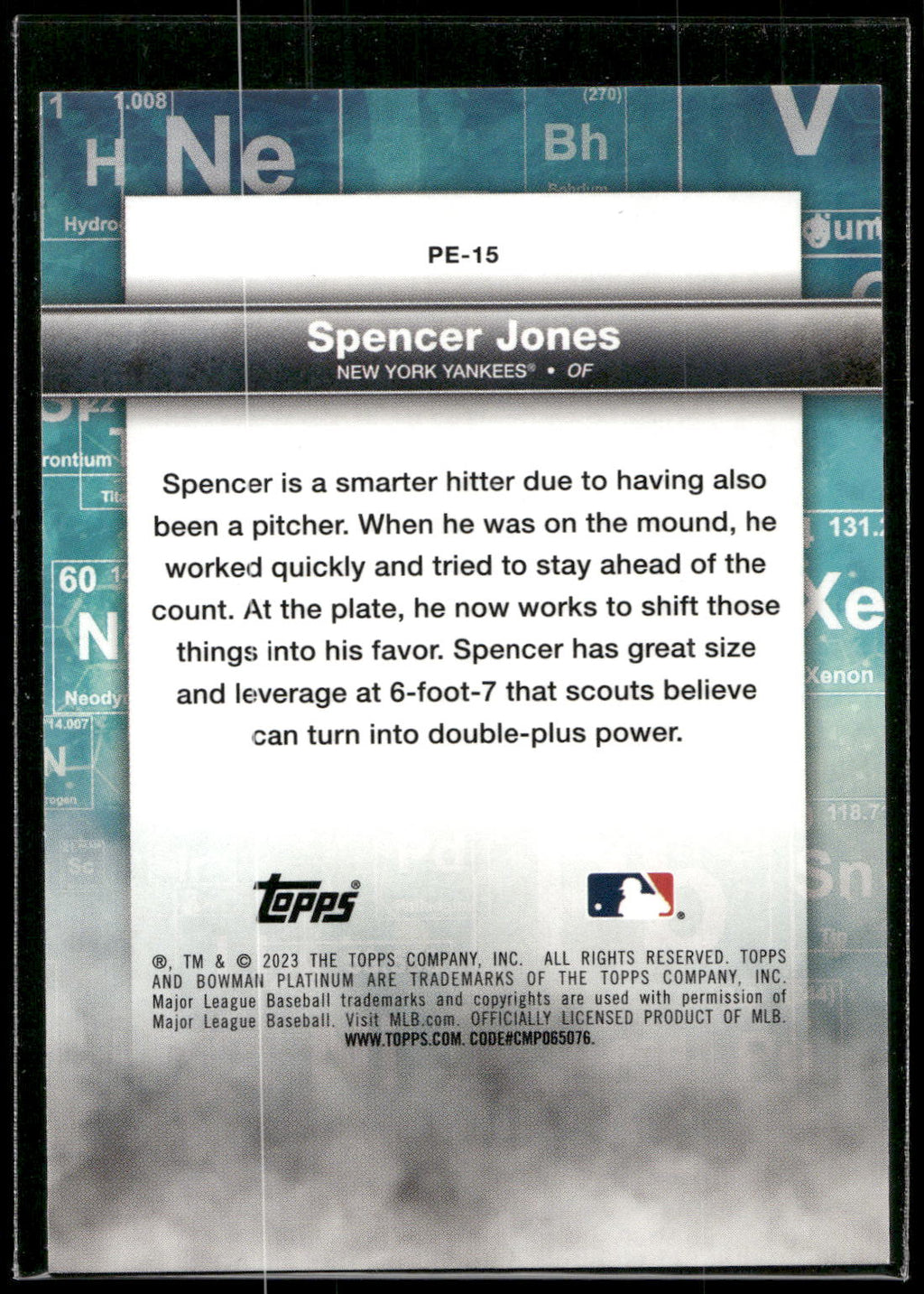 2023 Bowman Platinum #PE-15 Spencer Jones Precious Elements