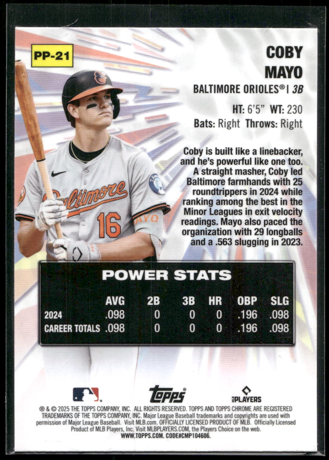 2025 Topps Chrome #PP-21 Coby Mayo Power Players