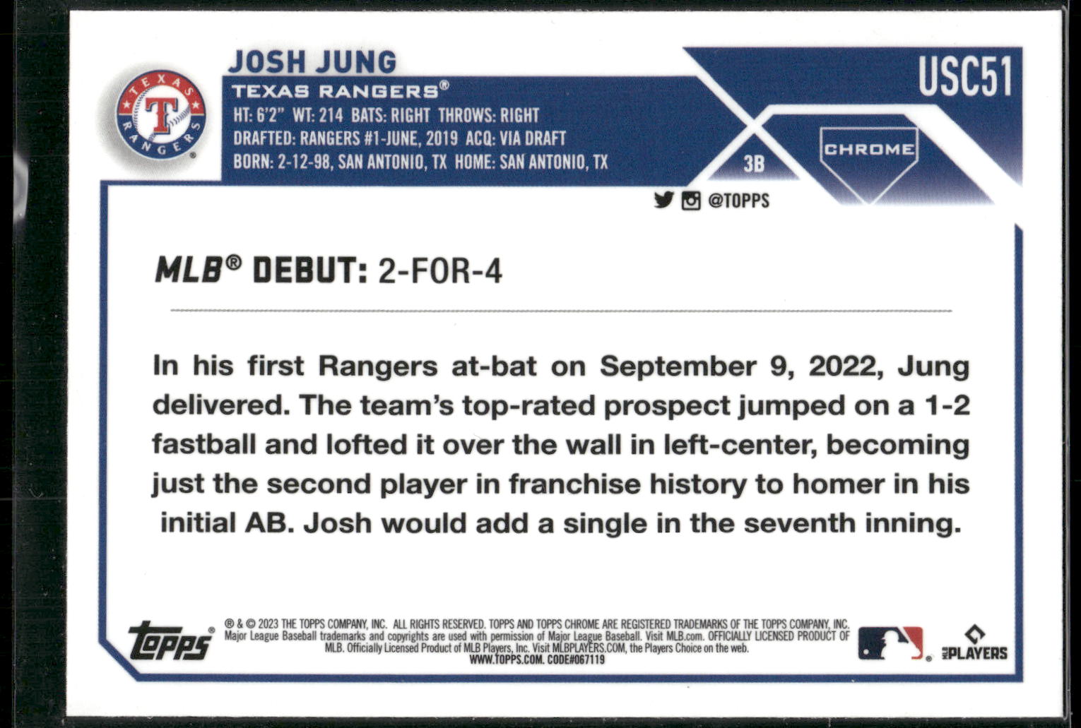 2023 Topps Chrome Update #USC51 Josh Jung