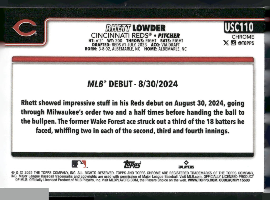 2025 Topps Chrome Update #USC110 Rhett Lowder X-Fractors