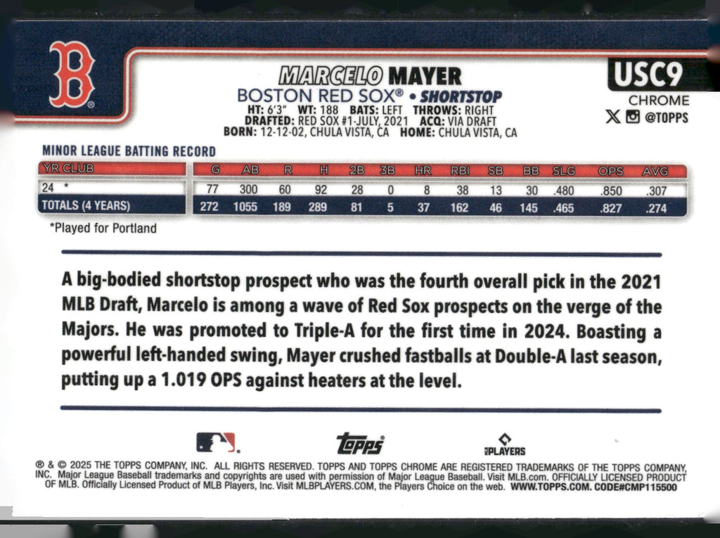 2025 Topps Chrome Update #USC9 Marcelo Mayer X-Fractors