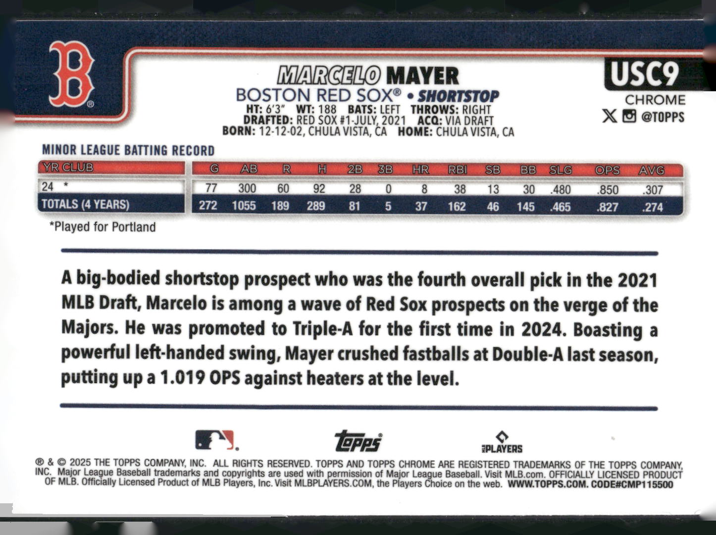 2025 Topps Chrome Update #USC9 Marcelo Mayer X-Fractors