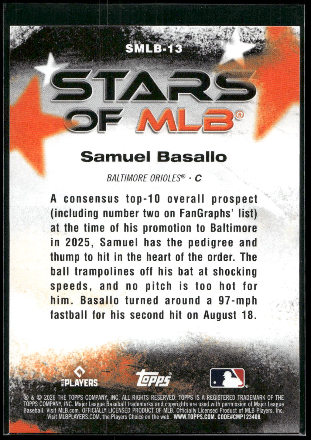 2026 Topps #SMLB-13 Samuel Basallo Stars of MLB