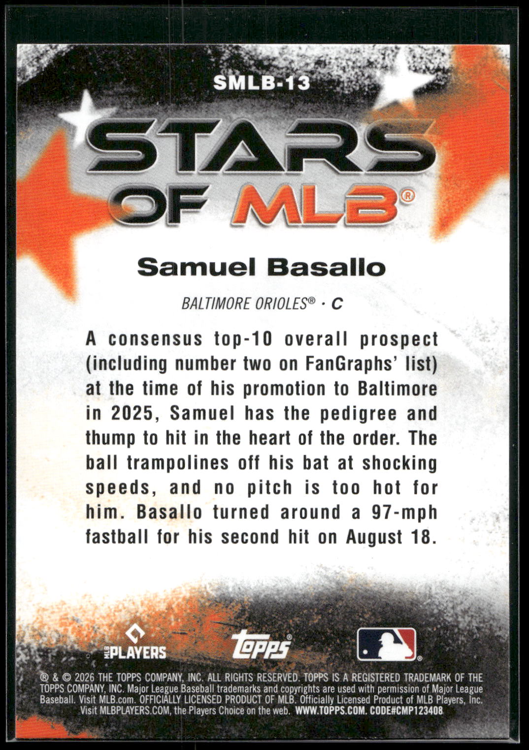2026 Topps #SMLB-13 Samuel Basallo Stars of MLB