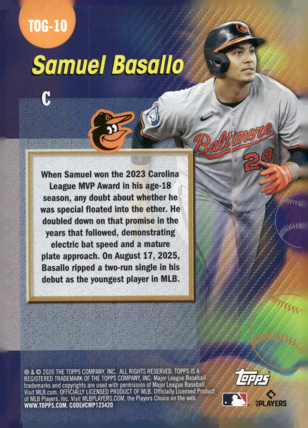 2026 Topps #TOG-10 Samuel Basallo Titans of the Game