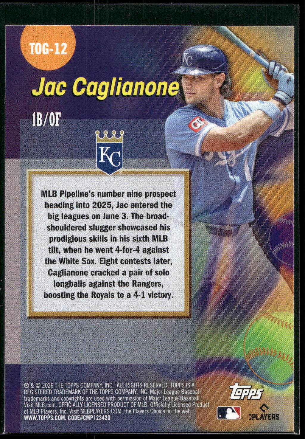 2026 Topps #TOG-12 Jac Caglianone Titans of the Game