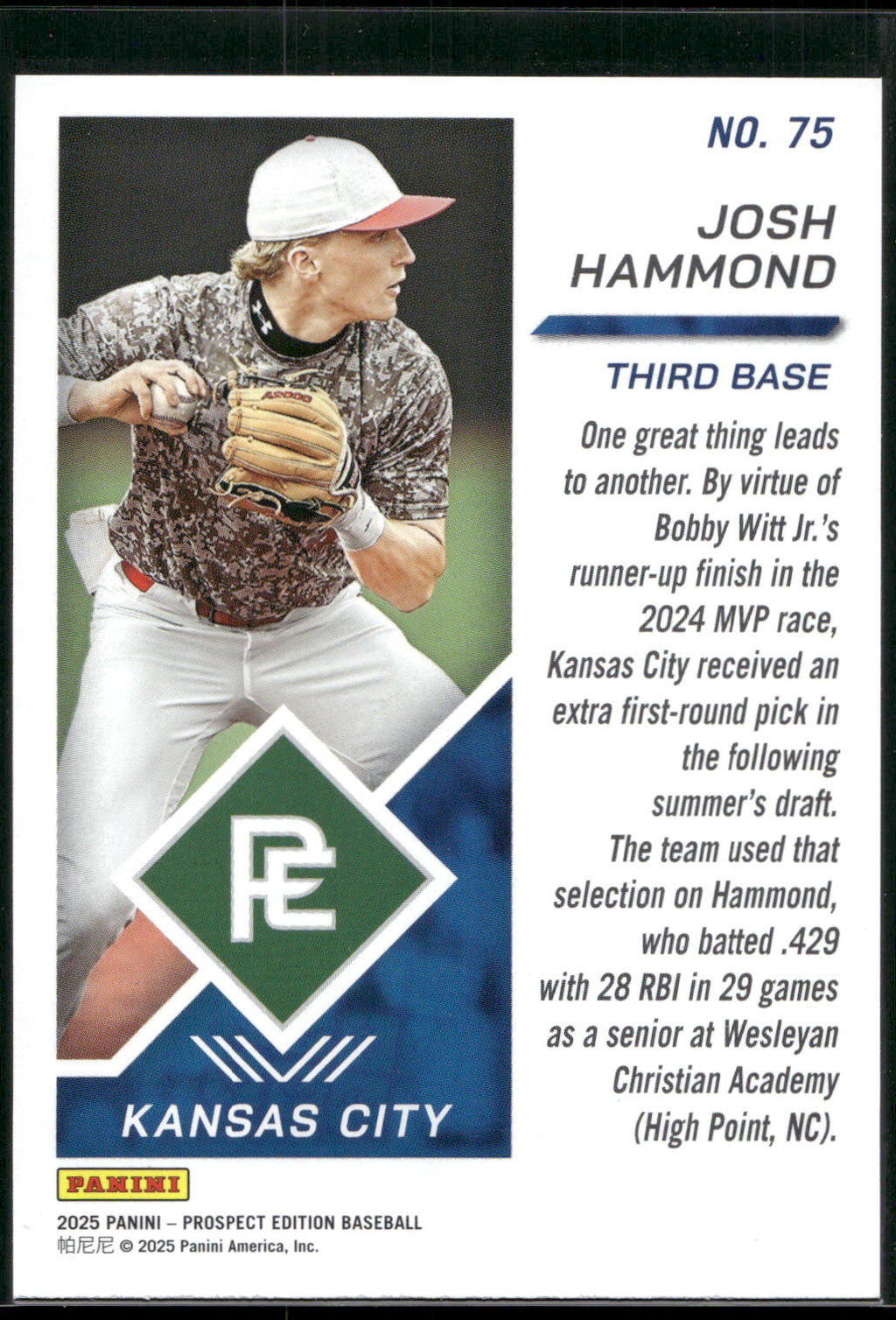 2025 Panini Prospect Edition #75 Josh Hammond