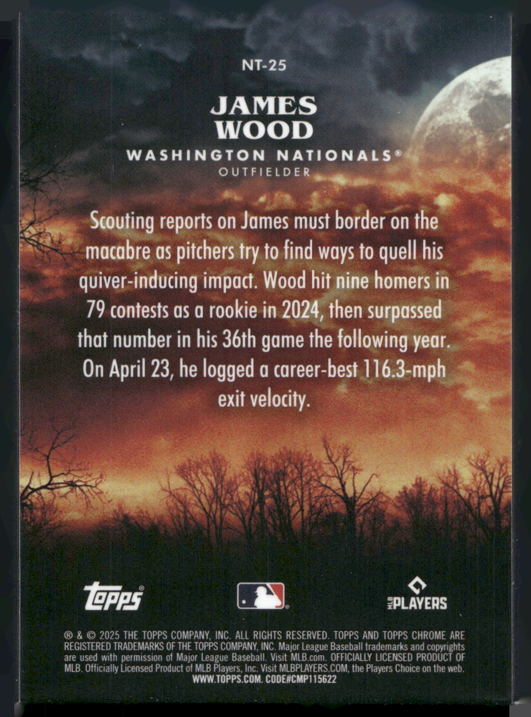 2025 Topps Chrome Update #NT-25 James Wood Night Terrors