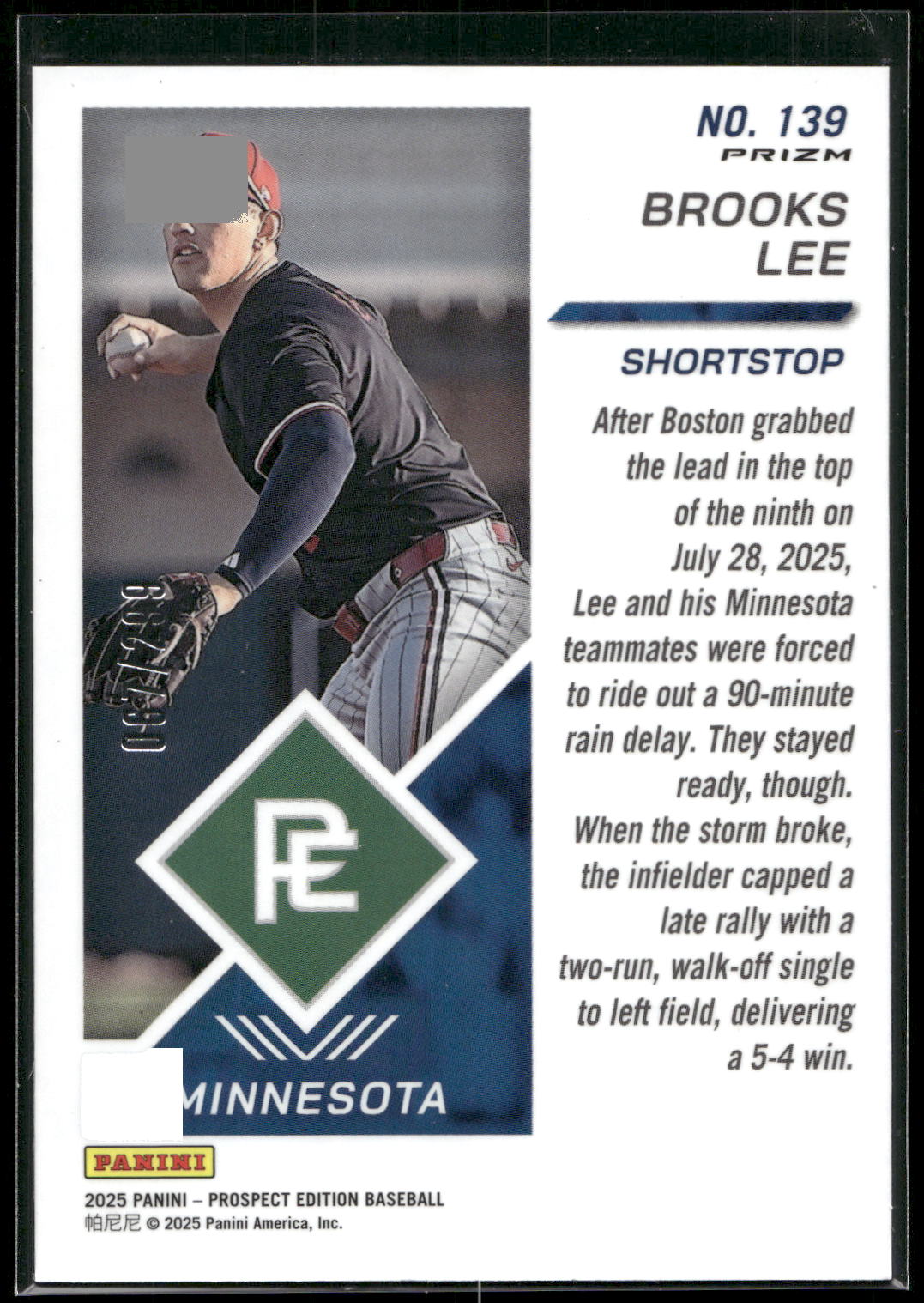 2025 Panini Prospect Edition #139 Brooks Lee Holo - Blue Ice #/299