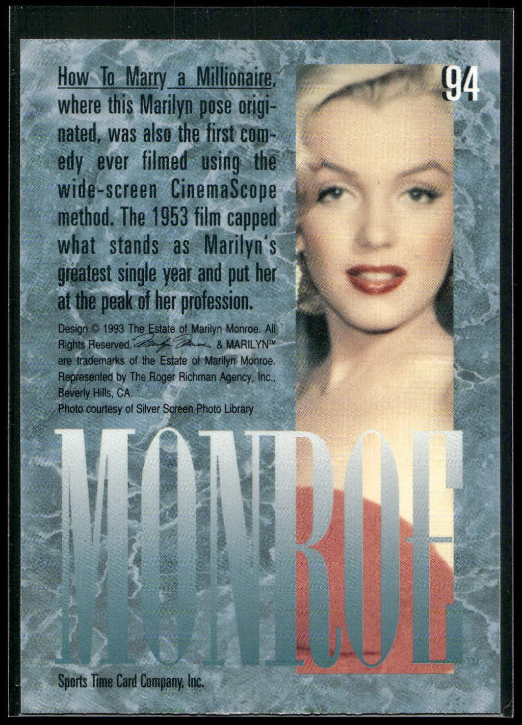 1993 Sports Time Marilyn Monroe #94 How To Marry a Millionaire, where this Maril
