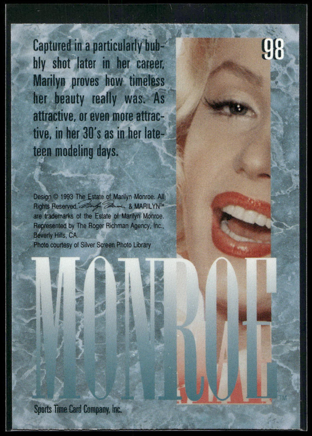 1993 Sports Time Marilyn Monroe #98 Captured in a particularly bubbly shot later
