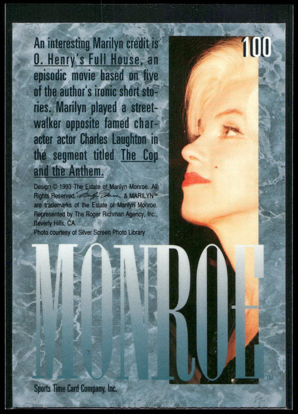 1993 Sports Time Marilyn Monroe #100 An interesting Marilyn credit is O. Henry's