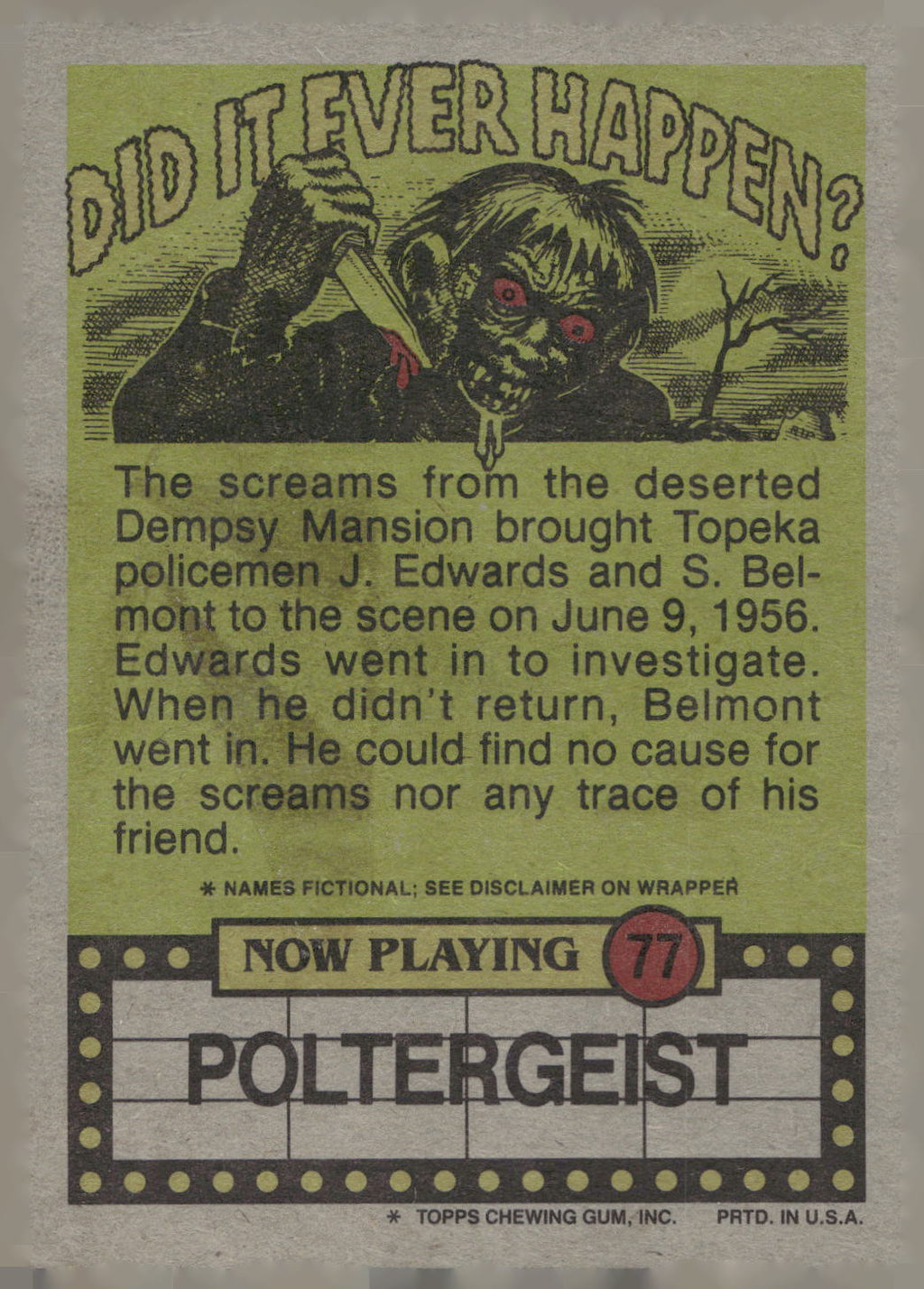 1988 Topps Fright Flicks #77 Mommy, I Want a Glass of Water - Make That Two!