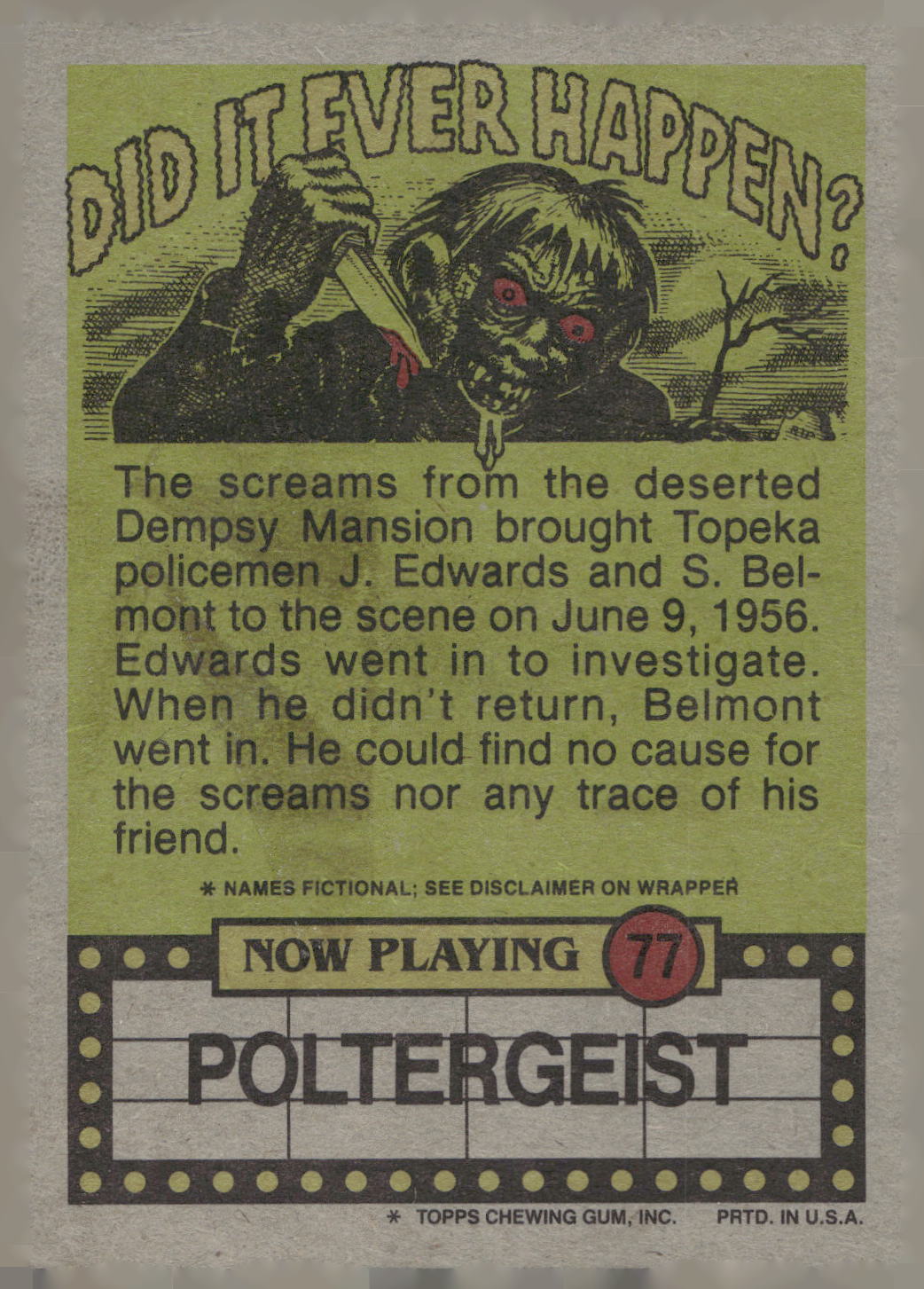 1988 Topps Fright Flicks #77 Mommy, I Want a Glass of Water - Make That Two!