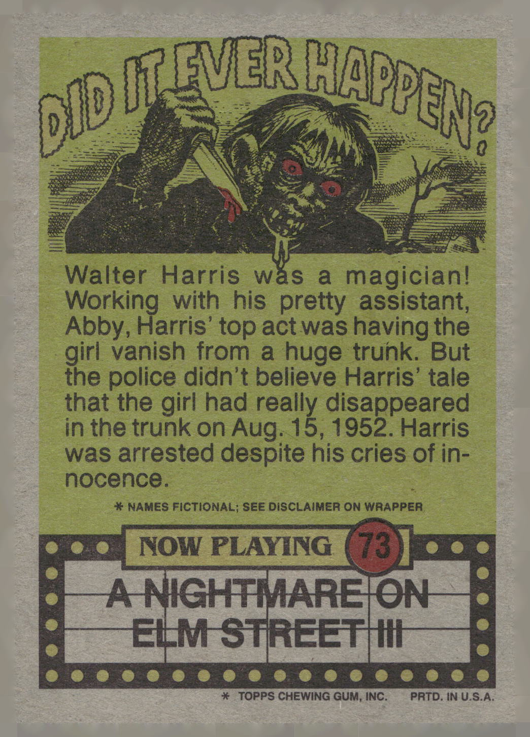1988 Topps Fright Flicks #73 I Said I'd Give Blood, But This is Ridiculous!