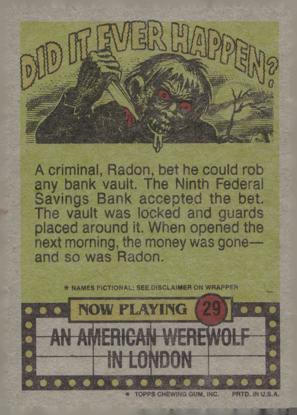 1988 Topps Fright Flicks #29 Now You Put on the Bunny Outfit!