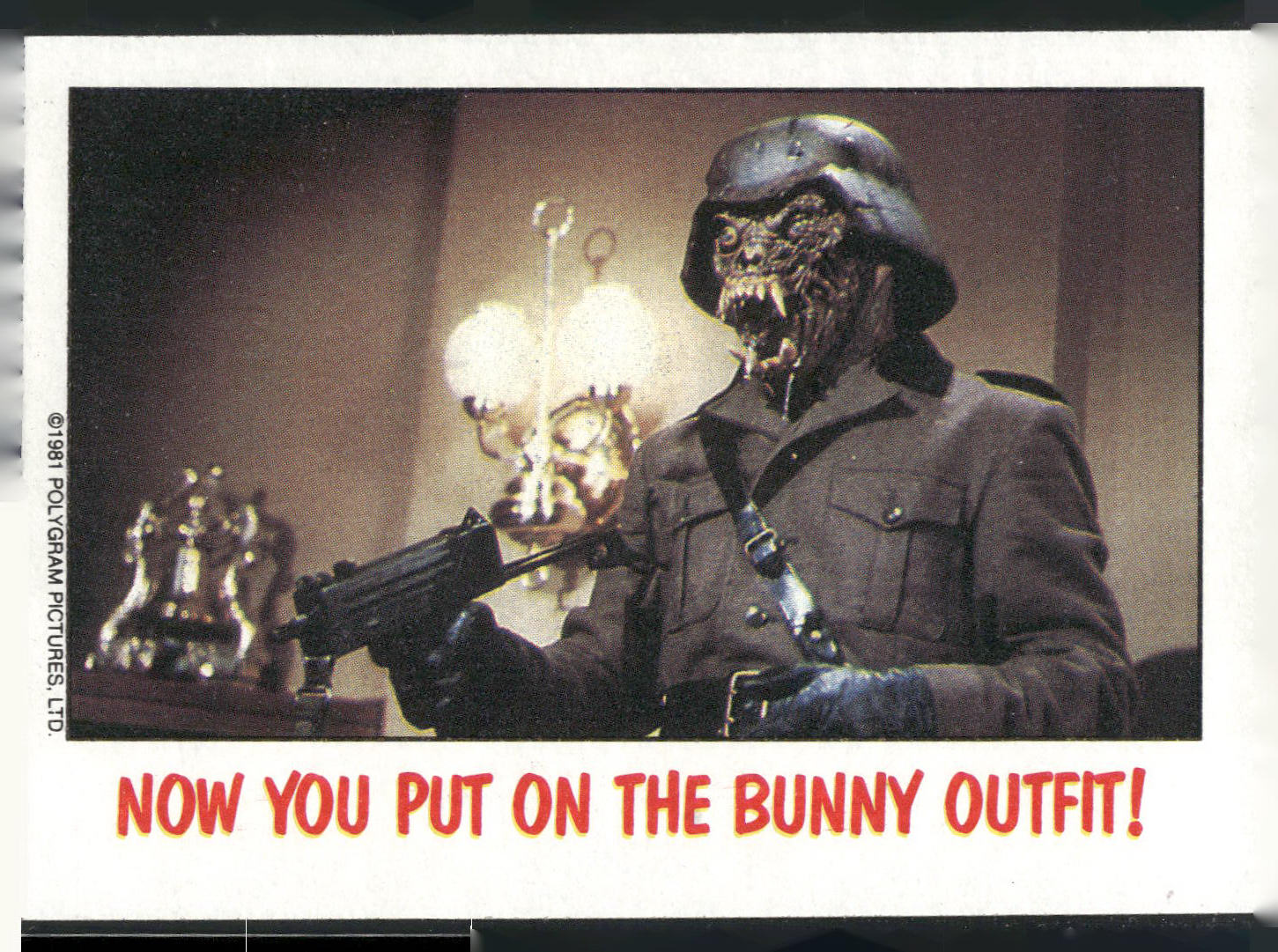 1988 Topps Fright Flicks #29 Now You Put on the Bunny Outfit!