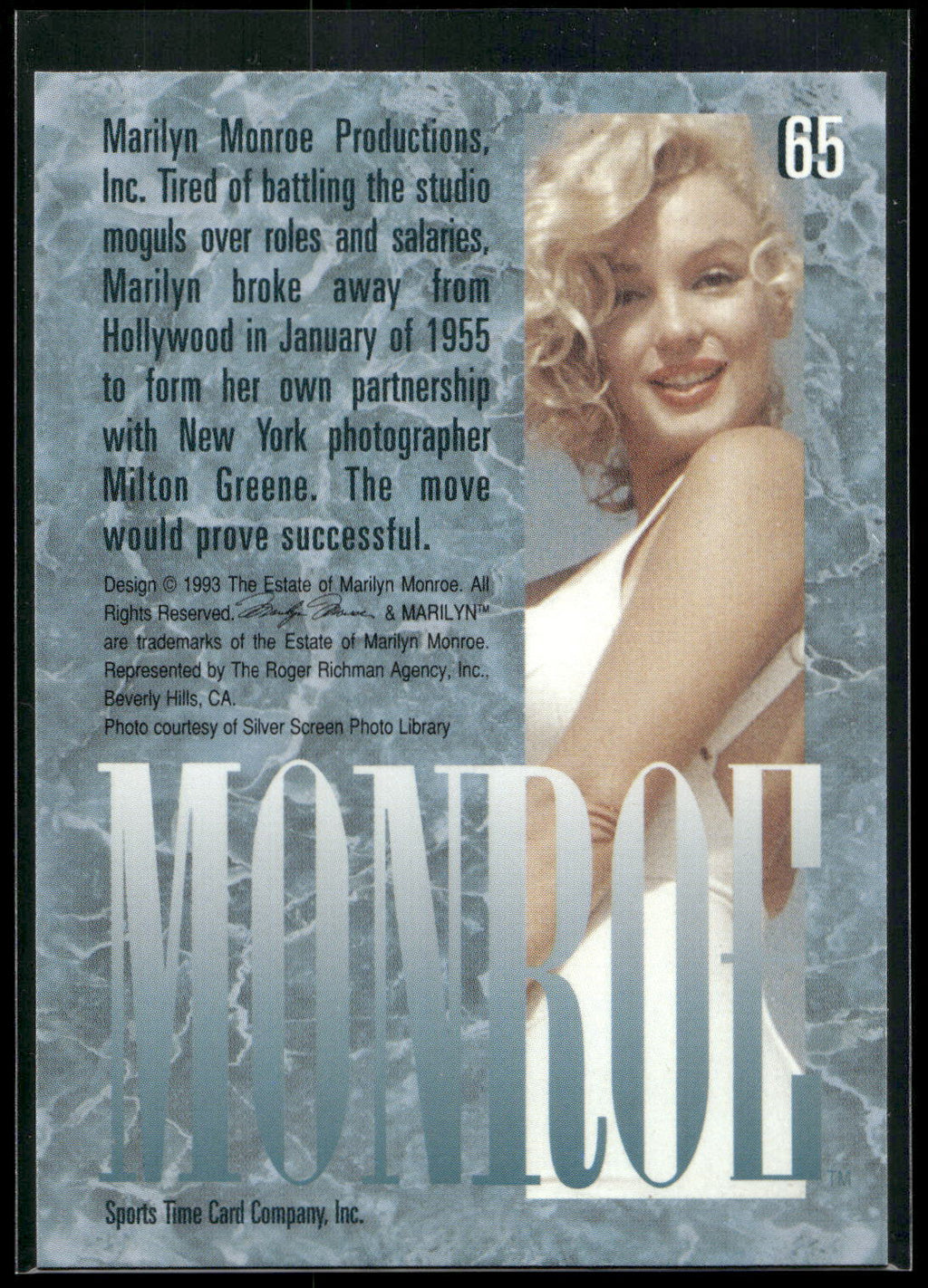 1993 Sports Time Marilyn Monroe #65 Marilyn Monroe Productions, Inc. Tired of ba