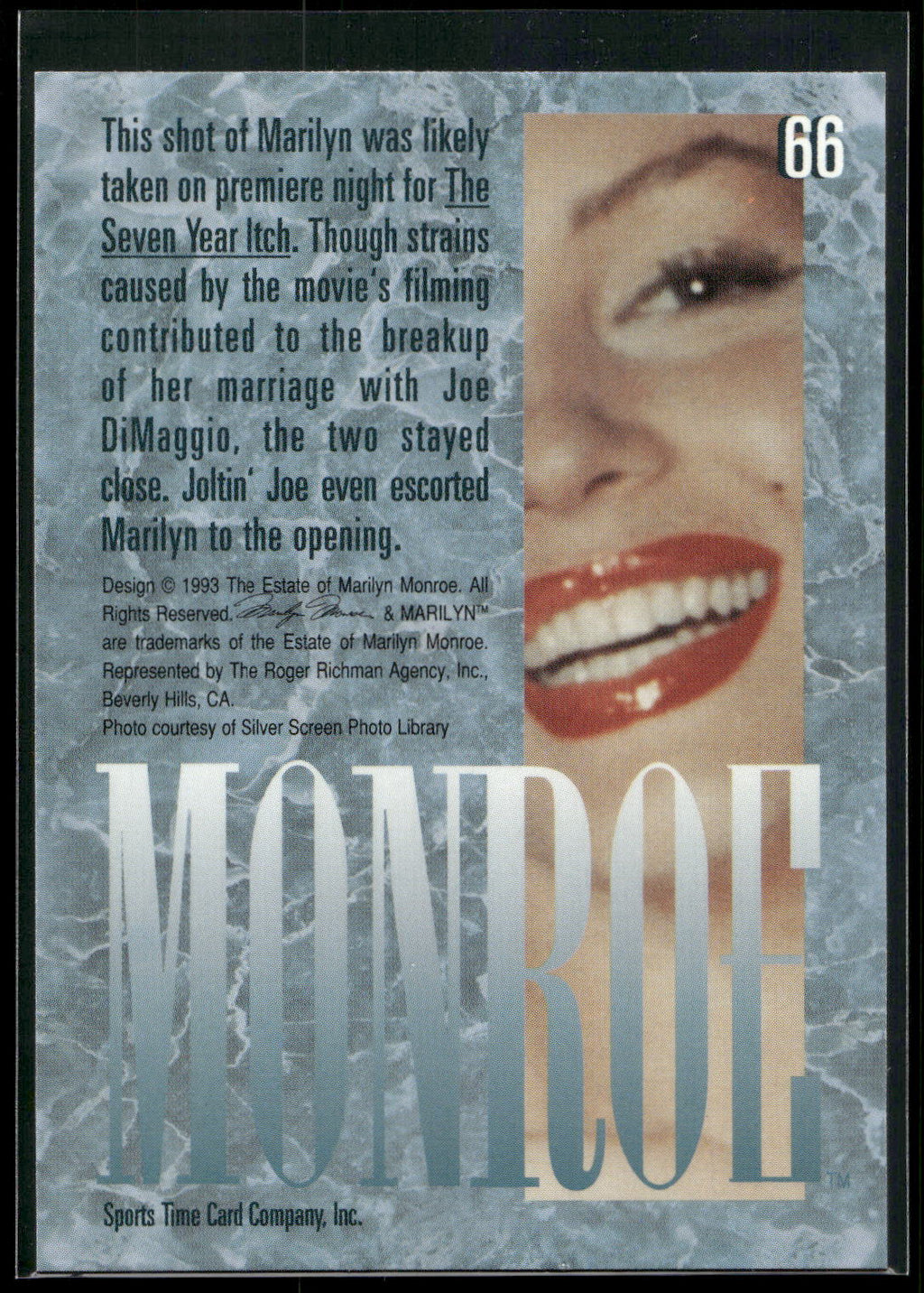 1993 Sports Time Marilyn Monroe #66 This shot of Marilyn was likely taken on pre