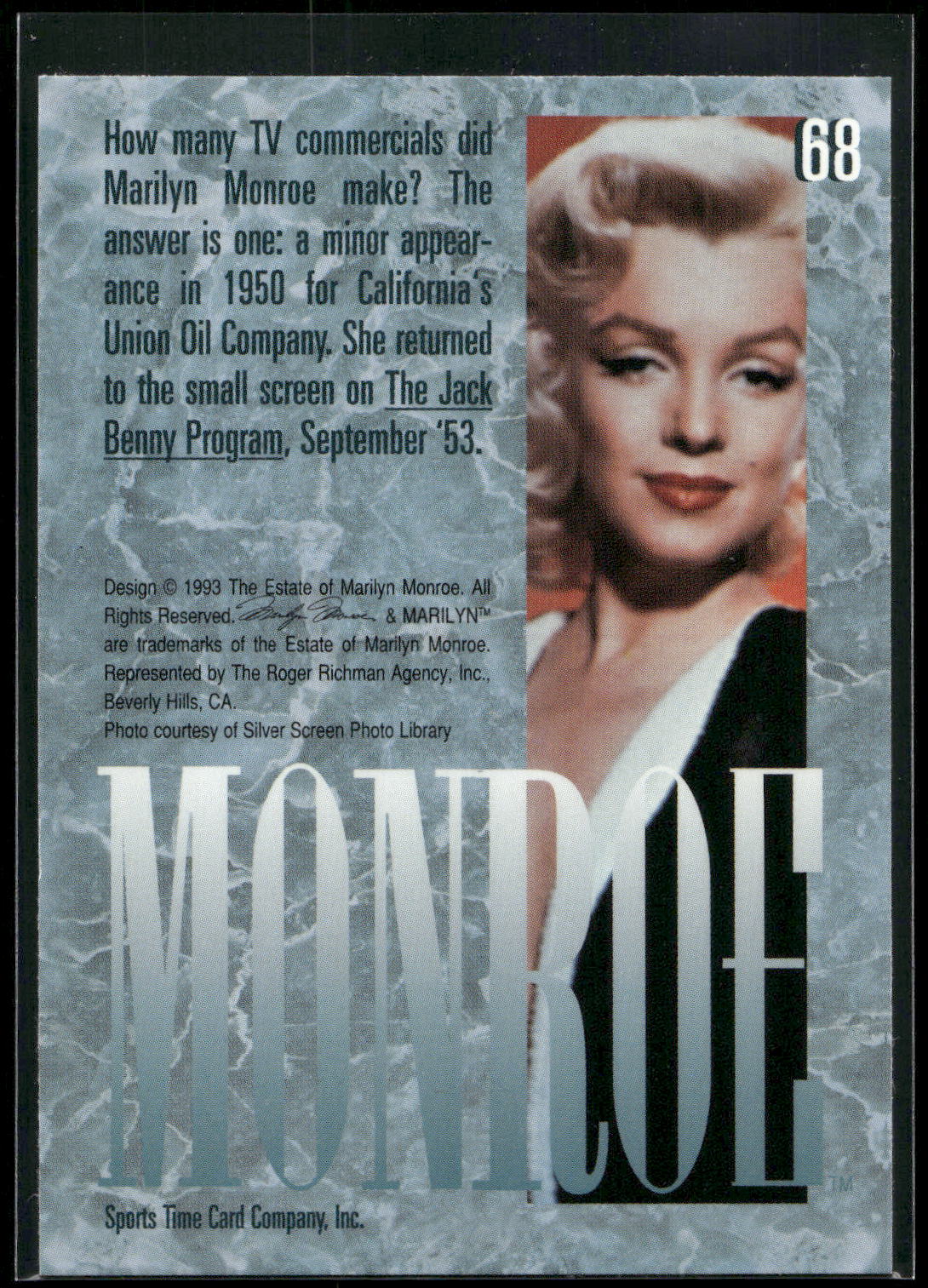 1993 Sports Time Marilyn Monroe #68 How many TV commercials did Marilyn Monroe m