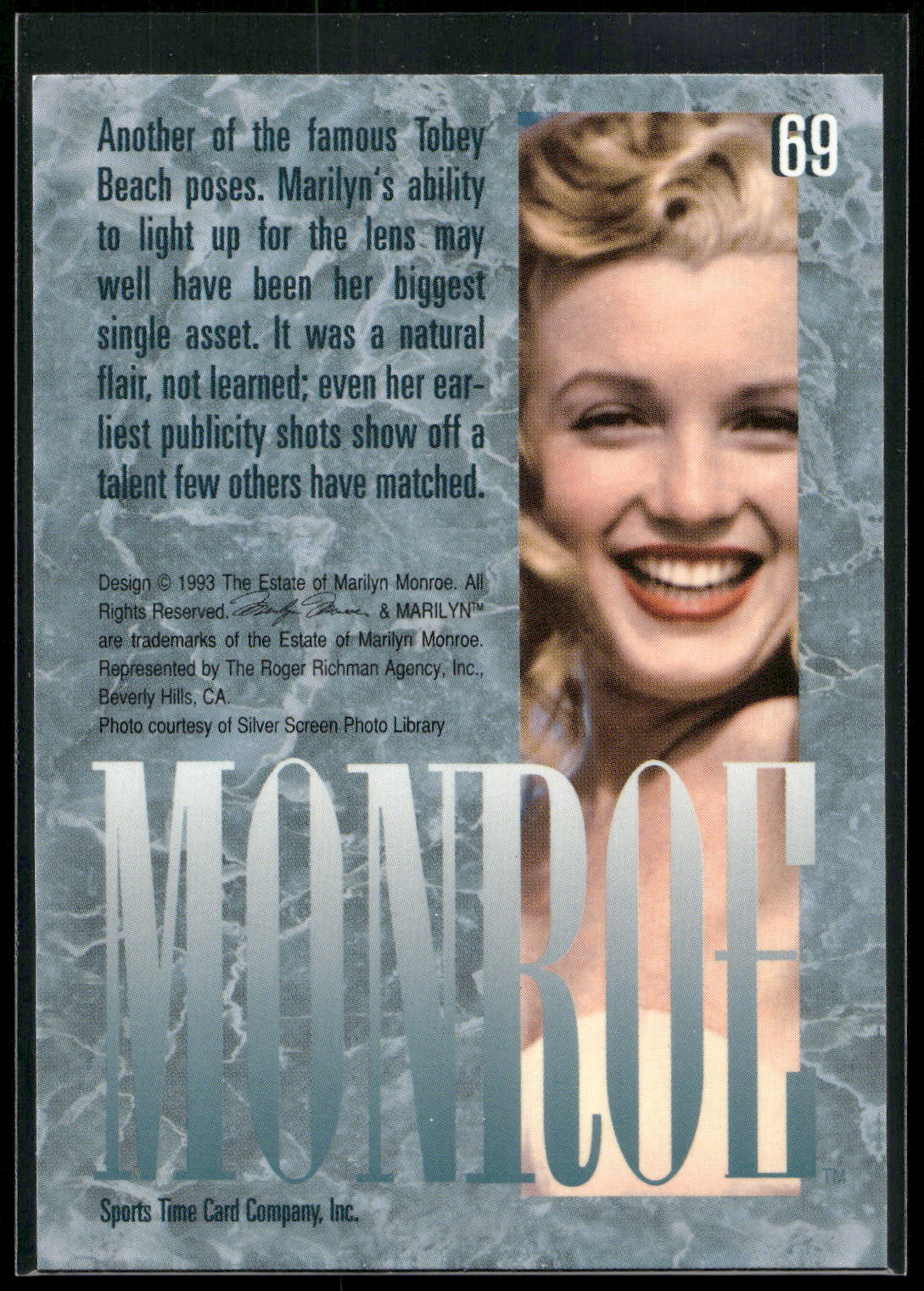 1993 Sports Time Marilyn Monroe #69 Another of the famous Tobey Beach poses. Mar