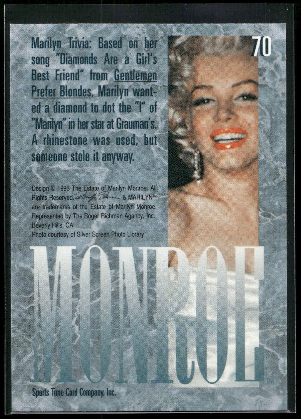 1993 Sports Time Marilyn Monroe #70 Based on her song "Diamonds Are a Girl's Bes
