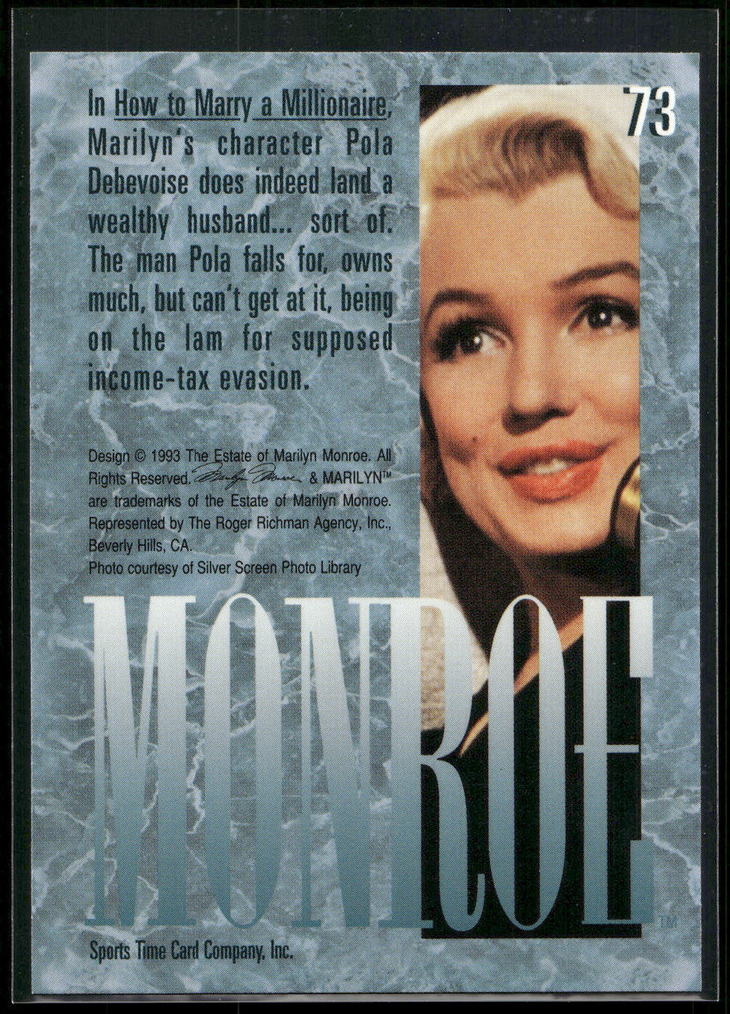 1993 Sports Time Marilyn Monroe #73 In How to Marry a Millionaire, Marilyn's cha