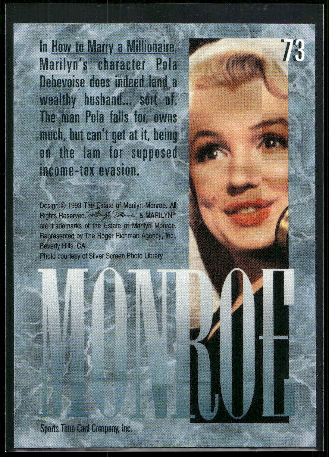 1993 Sports Time Marilyn Monroe #73 In How to Marry a Millionaire, Marilyn's cha